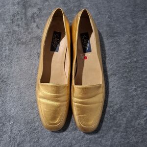 VINTAGE Cinzia Selby Gold Metallic Women's Shoes Leather Slip On Loafer 8.5